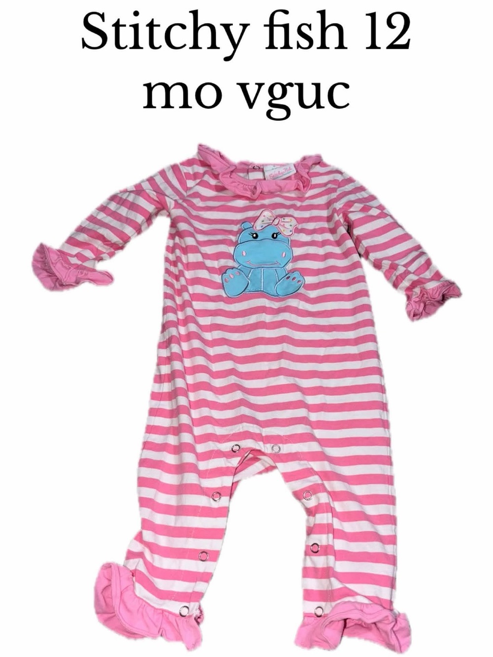 Stitchy fish 12 month pink hippo romper